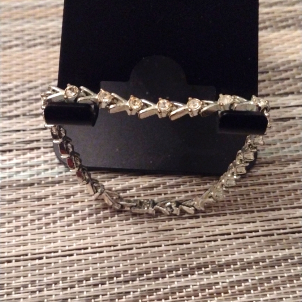 Faux Diamond Silvertone Rhinestone Tennis Bracelet